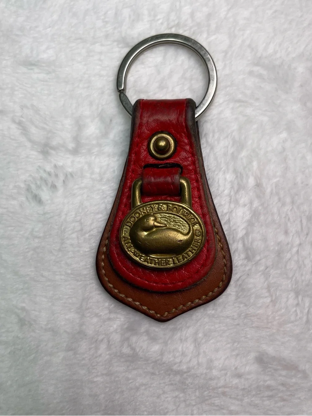 Dooney & Bourke Trio Red Leather Satchel, Wallet, Keychain Vintage Tan Trim FLAW